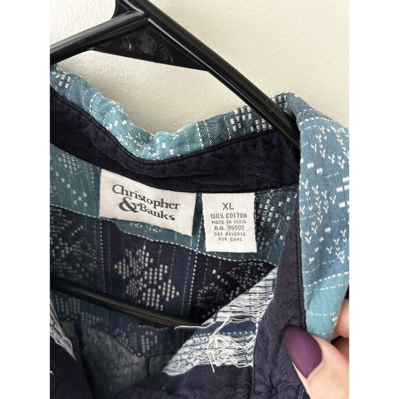 Christopher Banks Woman XL Quilted Patchwork Button Down Shacket Equestrian - Picture 2 of 5